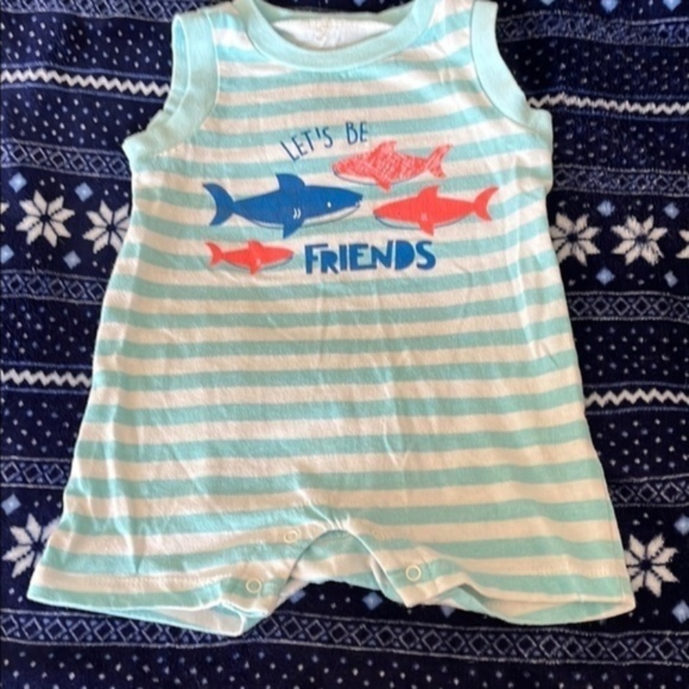 Chick Pea Aqua Striped One Piece EUC